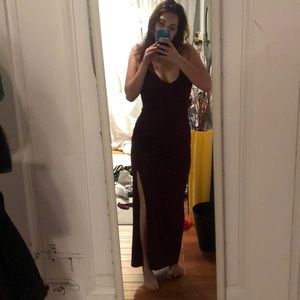 Formal dress with a high slit.